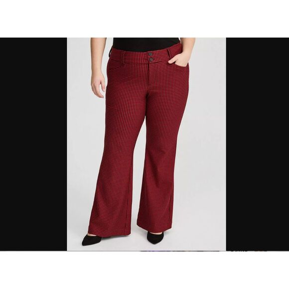 Torrid 18S Trouser A-Line Flare Ponte Pant red houndstooth - Picture 2 of 14